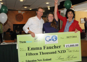 Go Overseas and Education New Zealand surprised winner Emma Faucher with a cheque worth NZ$15,000 for a semester abroad scholarship in New Zealand.