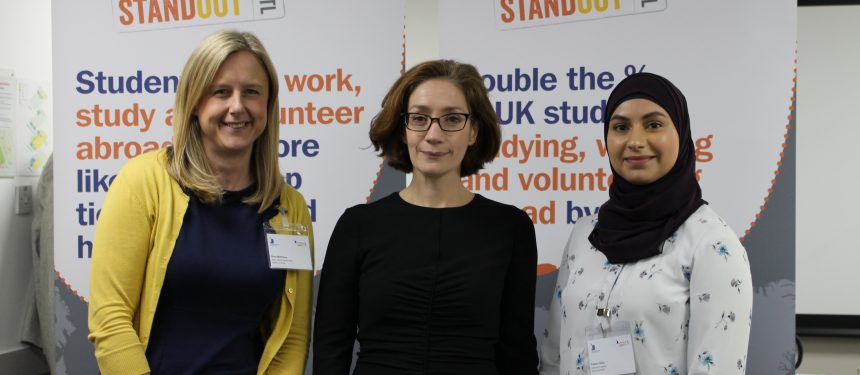 Left to right: Rose Matthews, head of global opportunities, Cardiff University, UUKi director Vivienne Stern, Fatima Afzal, Aston Univeristy alumni.