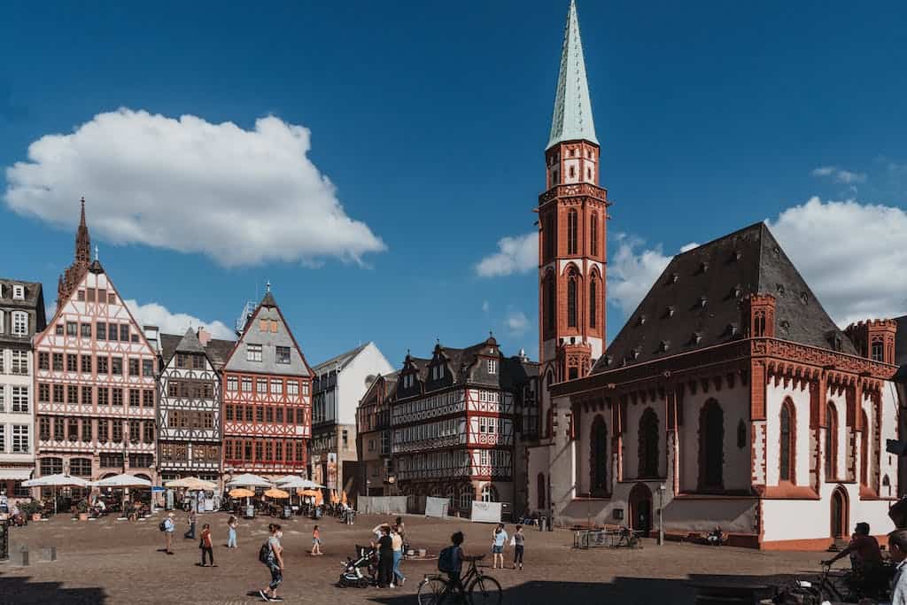 Church and Tenements on Frankfurter Romer in Frankfurt.
