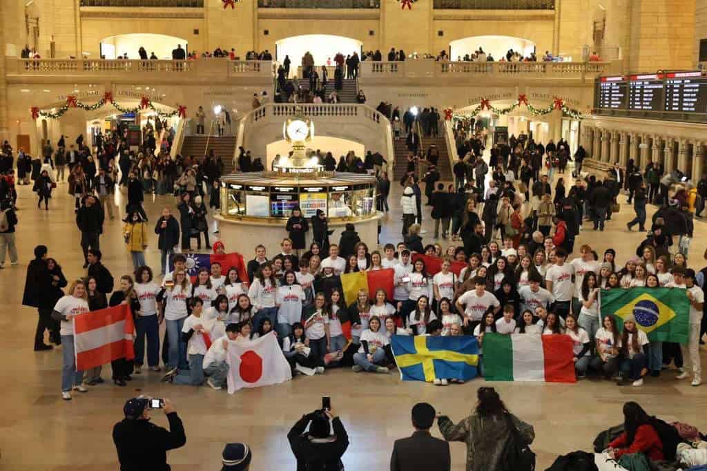Group of exchange students in Grand Central Station, New York.